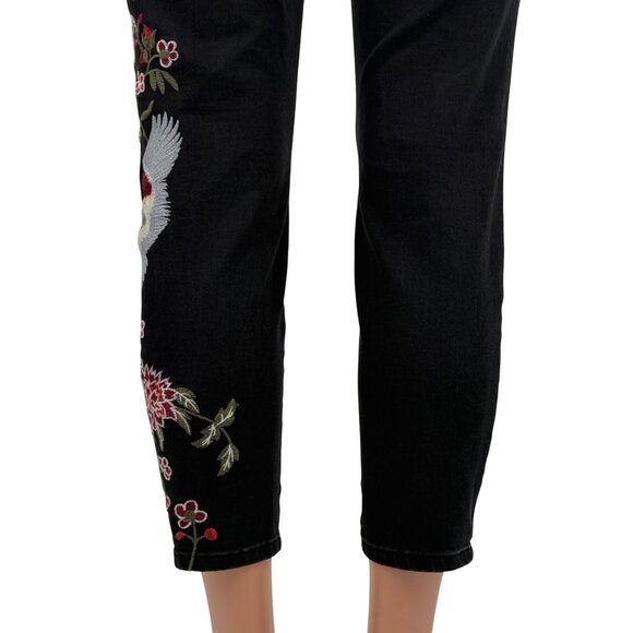VTG Nanette Lepore Black Floral Embroidered Cropped Jeans | Mob Wife Coquette 8 - Picture 10 of 16